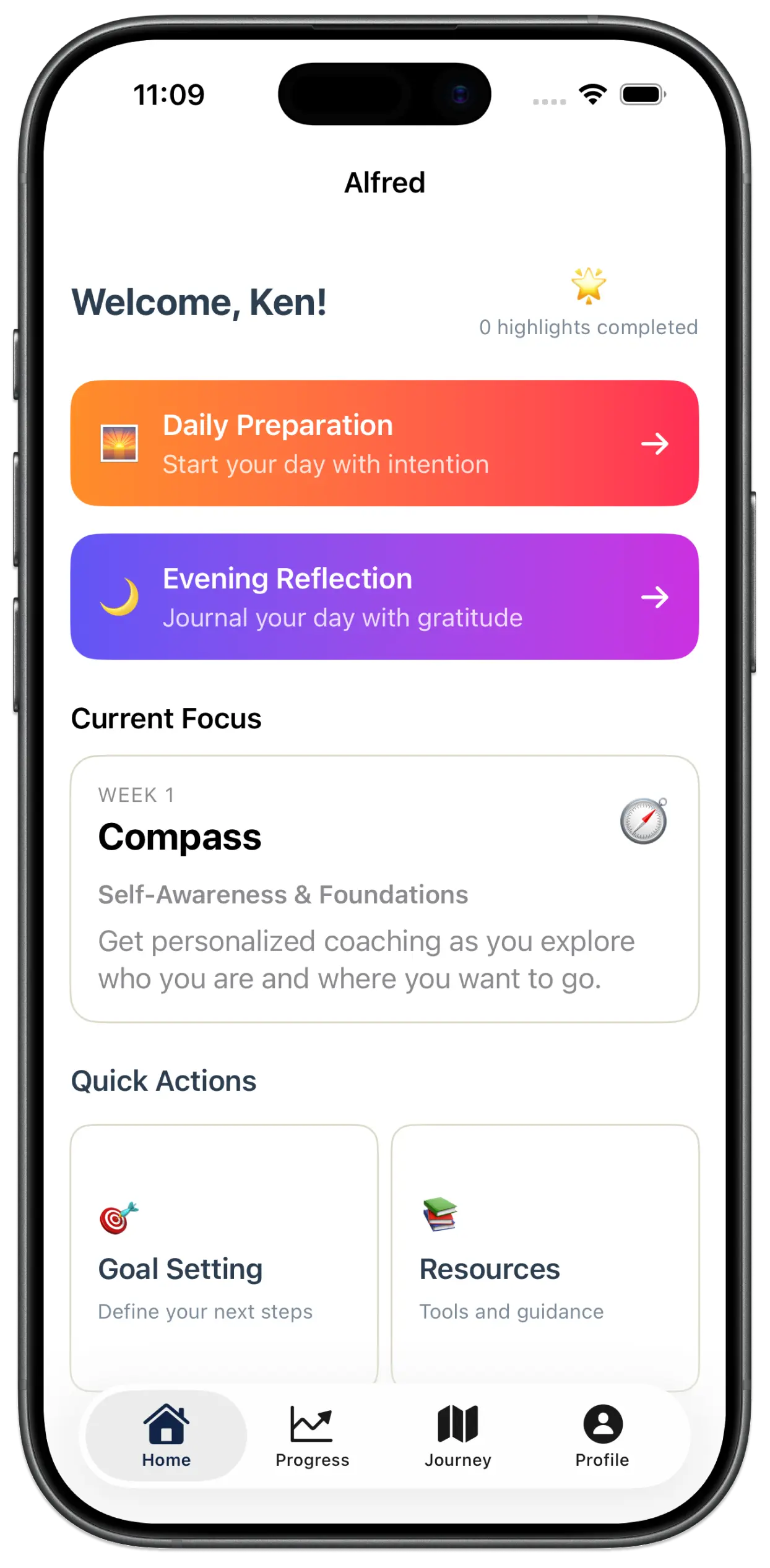 Alfred app - Daily Preparation screen